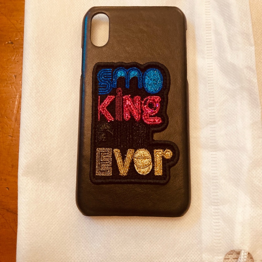 Yves Saint Laurent SMOKING FOREVER black leather iPhone cover bead embroidered